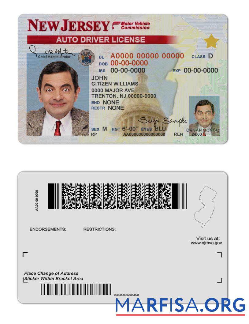 Downloadable USA New Jersey driving license download for verification